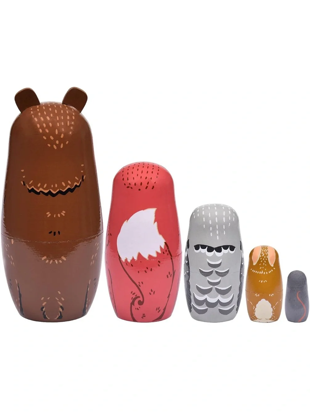 Woodland Animal Russian Nesting Dolls Set Bear Fox Owl Woodsy Forest Wood Toys